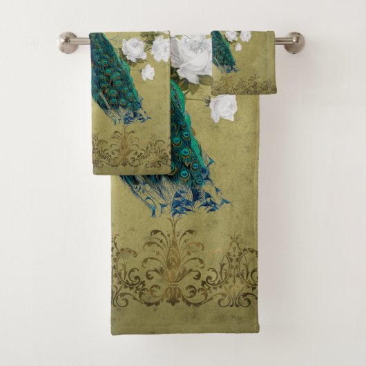 Peacock met bloemen bad handdoek (Insitu)