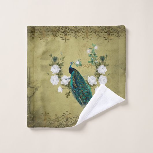 Peacock met bloemen bad handdoek (Wasdoekje)