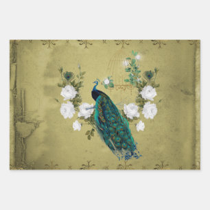 Peacock met bloemen inpakpapier vel