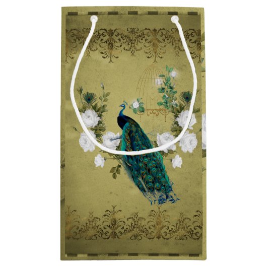 Peacock met bloemen klein cadeauzakje (Achterkant)