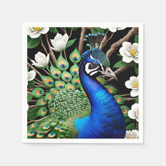 Peacock met bloemen servet (Voorkant)
