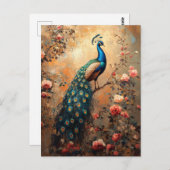 Peacock met Blush Pink Roses Schilderij Briefkaart (Voorkant / Achterkant)