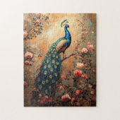 Peacock met Blush Pink Roses Schilderij Legpuzzel (Verticaal)