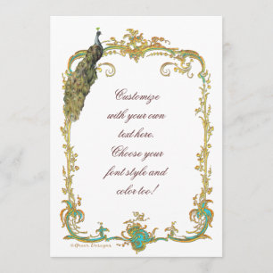 Peacock met Gold Baroque Lijst Invitation Kaart