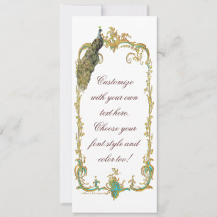 Peacock met Gold Baroque Lijst Invitation Kaart