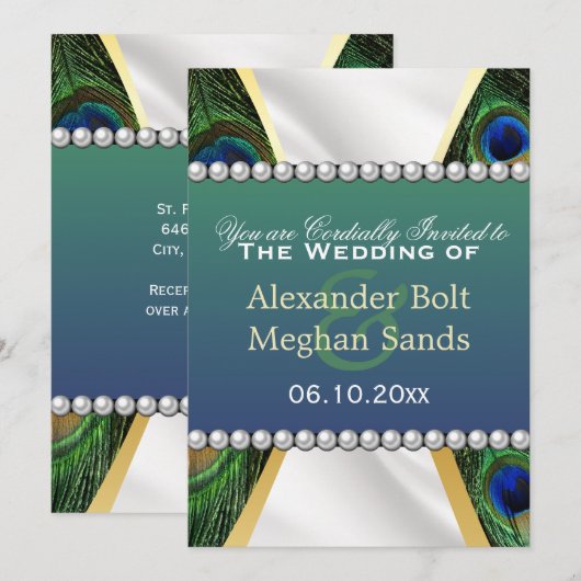 Peacock met Gold Silver Drapery Kaart (Voorkant / Achterkant)