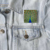 Peacock met haar veren vierkante button 5,1 cm (In situ)