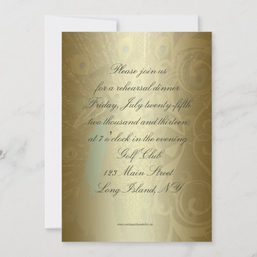 Peacock met juwelen repetitie binnenuitnodiging kaart (Achterkant)