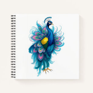 Peacock met levendige wervelende kleuren notitieboek