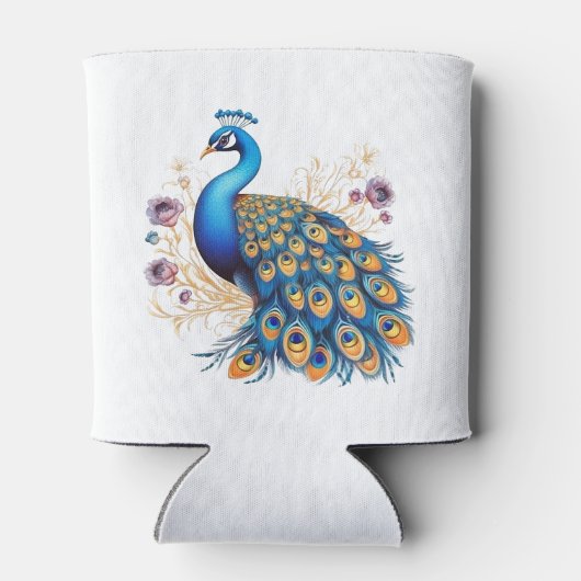 Peacock met paarse bloemen blikjeskoeler (Achterkant)