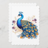 Peacock met paarse bloemen feestdagenkaart (Voorkant / Achterkant)