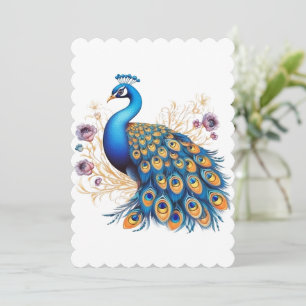 Peacock met paarse bloemen feestdagenkaart