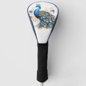 Peacock met paarse bloemen golfheadcover (Voorkant)