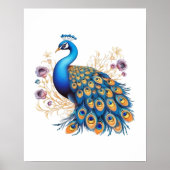 Peacock met paarse bloemen poster (Voorkant)