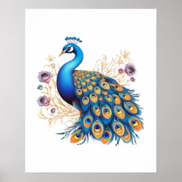 Peacock met paarse bloemen poster