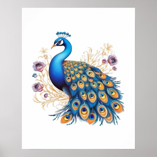 Peacock met paarse bloemen poster (Voorkant)