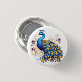 Peacock met paarse bloemen ronde button 3,2 cm