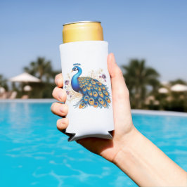 Peacock met paarse bloemen seltzer blikjeskoeler