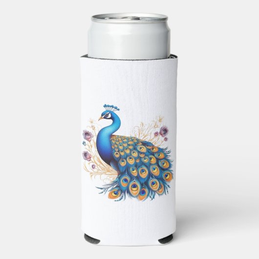 Peacock met paarse bloemen seltzer blikjeskoeler (Seltzer Achterkant)