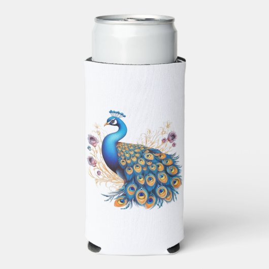 Peacock met paarse bloemen seltzer blikjeskoeler (Seltzer Voorkant)