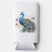 Peacock met paarse bloemen seltzer blikjeskoeler (Achterkant)