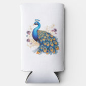 Peacock met paarse bloemen seltzer blikjeskoeler (Voorkant)