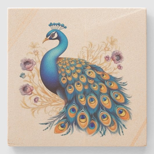 Peacock met paarse bloemen stenen onderzetter (Voorkant)