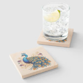 Peacock met paarse bloemen stenen onderzetter (Zijkant)