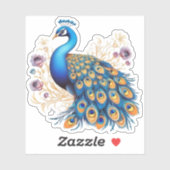 Peacock met paarse bloemen sticker (Vel)