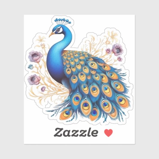 Peacock met paarse bloemen sticker (Vel)