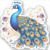 Peacock met paarse bloemen sticker (Voorkant)