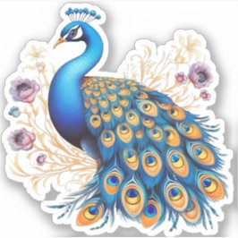 Peacock met paarse bloemen sticker