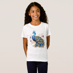Peacock met paarse bloemen t-shirt
