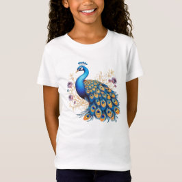 Peacock met paarse bloemen t-shirt