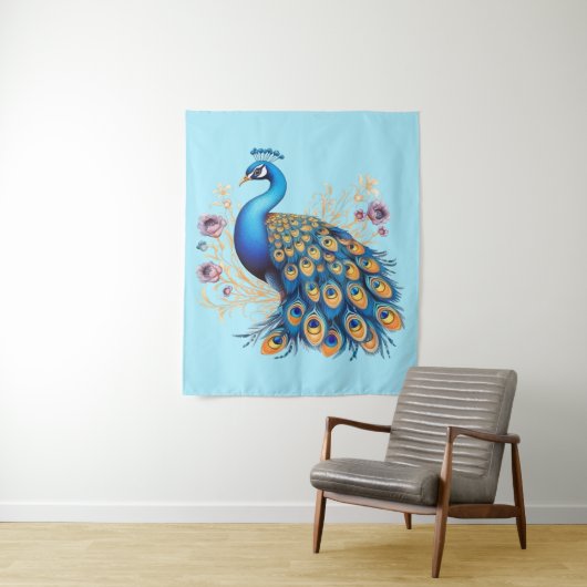 Peacock met paarse bloemen wandkleed (In situ)