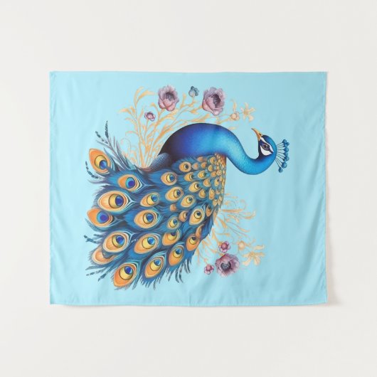 Peacock met paarse bloemen wandkleed (Voorkant (horizontaal))