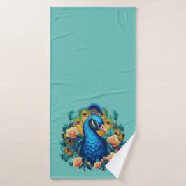 Peacock met perzik Rozen Badhanddoek