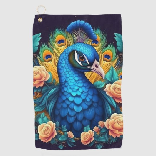Peacock met perzik Rozen Golfhanddoek (Voorkant)