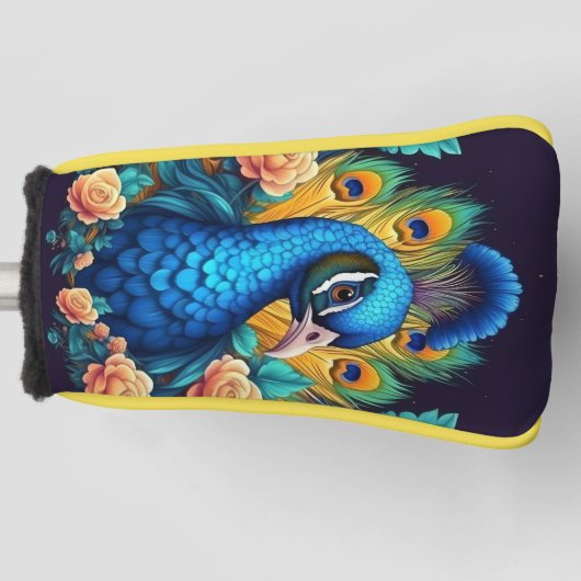 Peacock met perzik Rozen Golfheadcover (Voorkant)