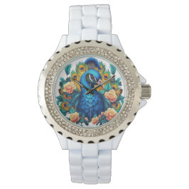 Peacock met perzik Rozen Horloge