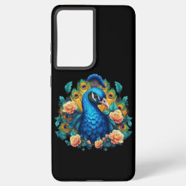 Peacock met perzik Rozen Samsung Galaxy Hoesje