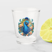 Peacock met perzik Rozen Shot Glas (Voorkant)