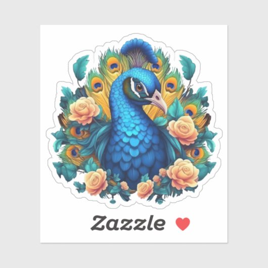 Peacock met perzik Rozen Sticker (Vel)