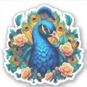 Peacock met perzik Rozen Sticker (Voorkant)