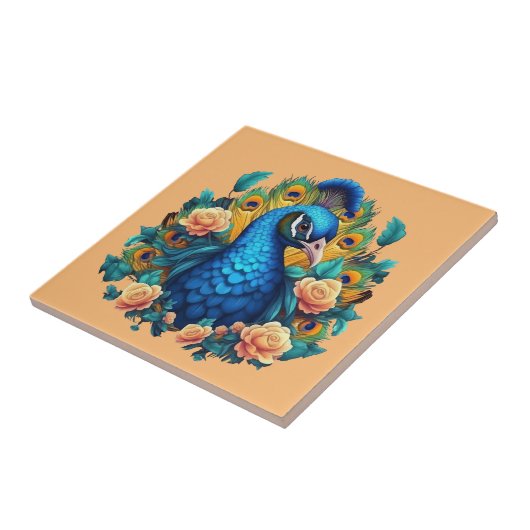 Peacock met perzik Rozen Tegeltje (Zijkant)