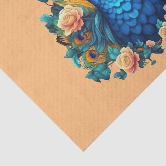 Peacock met perzik Rozen Tissuepapier (Detail)