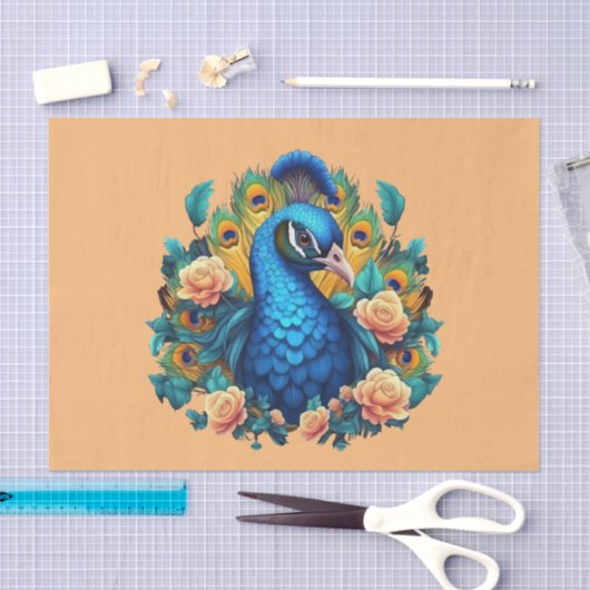 Peacock met perzik Rozen Tissuepapier (Craft)