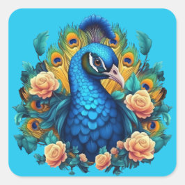 Peacock met perzik Rozen Vierkante Sticker