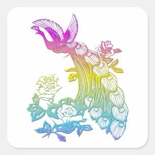 Peacock met rozen vierkante sticker