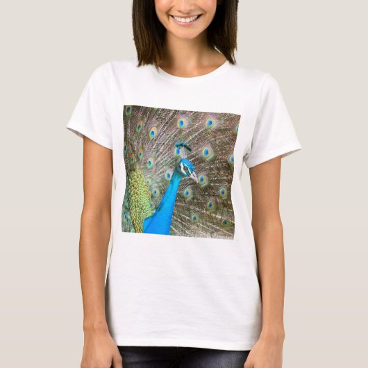 Peacock met veren uit - mannenvogel - Foto T-shirt (Voorkant)